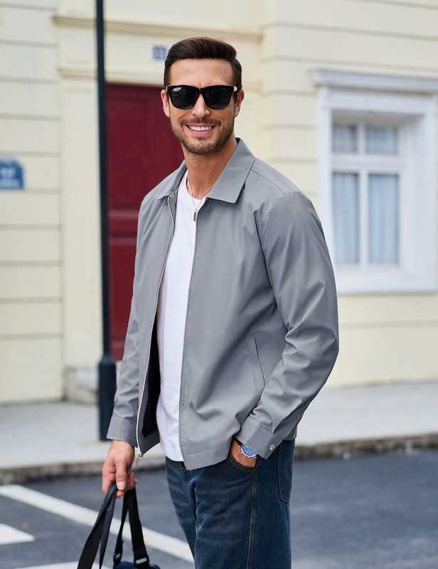 Men's Thin Spring Jacket Full-Zip Lightweight Bomber Jacket Casual Track Coat US gallery