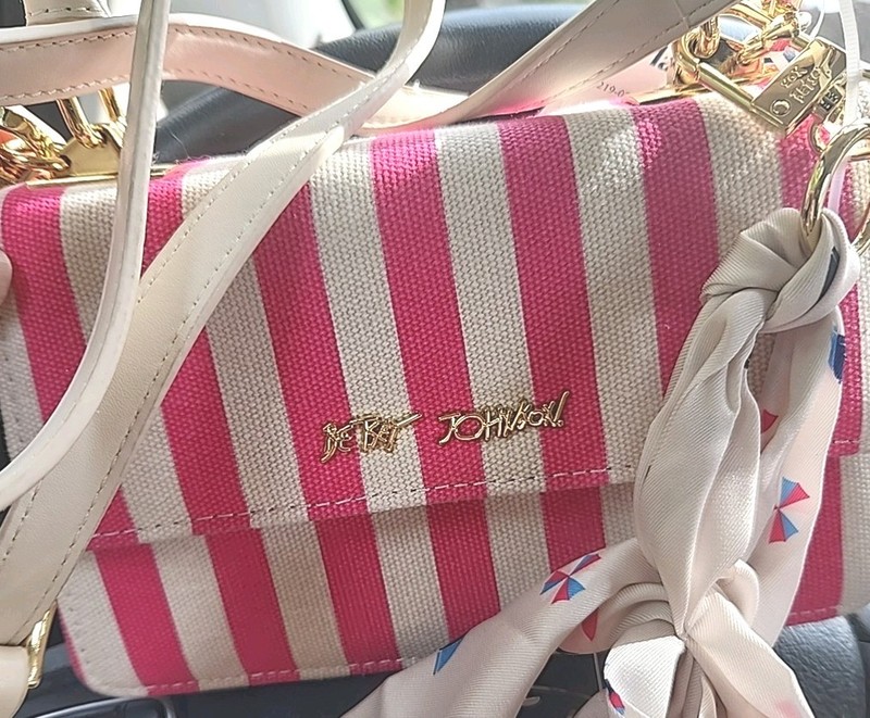 Betsey Johnson Xo Jules Bag Pink and White Striped Crossbody Purse New with Tags