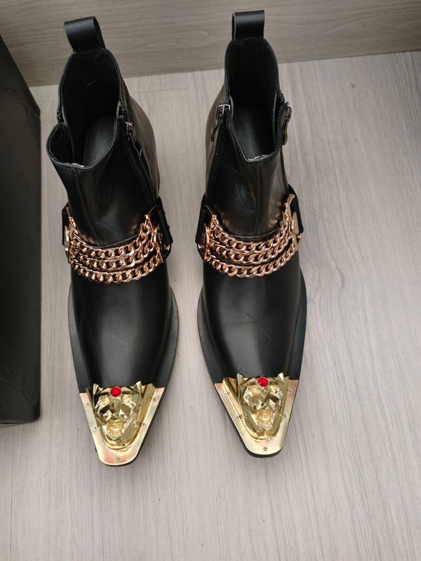 Mens Leather Ankle Boots Pointed Toe Chain Decor Nightclub Party Casual Shoes SZ gallery