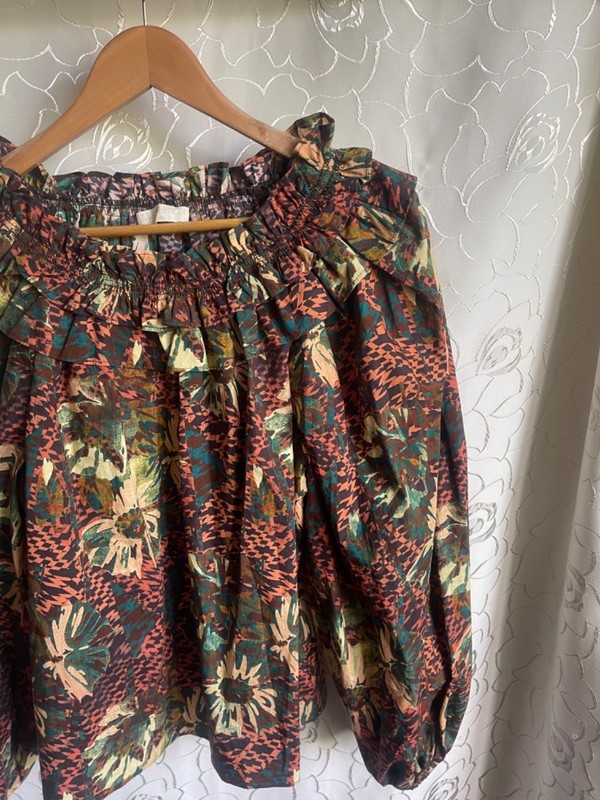 Ulla Johnson Olga Ruffle Blouse Prisme Floral Geometric Print Woman Size 4 S-M gallery