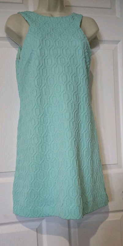 Lilly Pulitzer Seafoam Green/Silver Metallic Textured Sleeveless Dress Sz S gallery