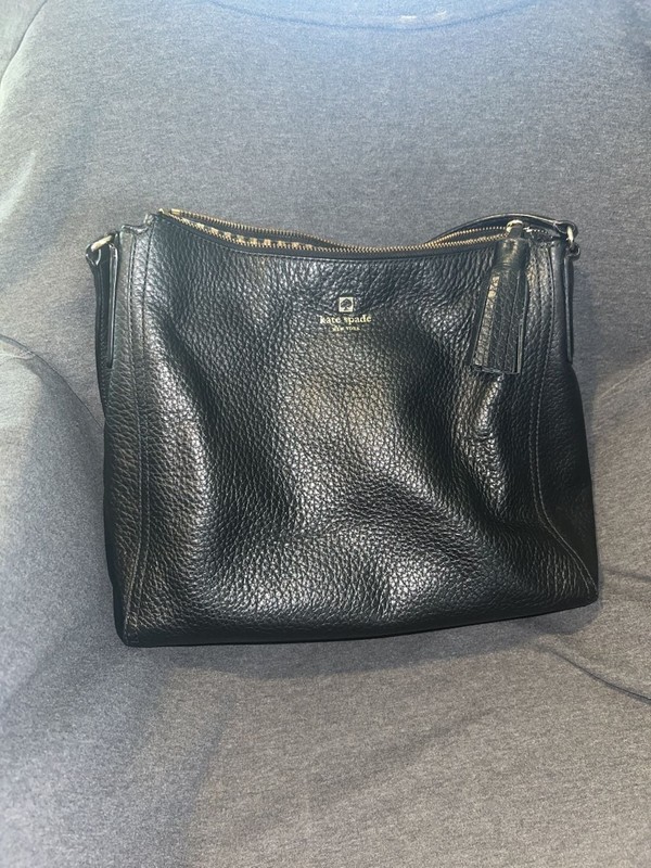 Kate Spade New York Black Pebbled Leather Shoulder Bag with Tassel