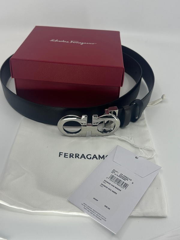 SILVER BUCKLE SALVATORE FERRAGAMO BLACK AND BROWN REVERSE BELT gallery