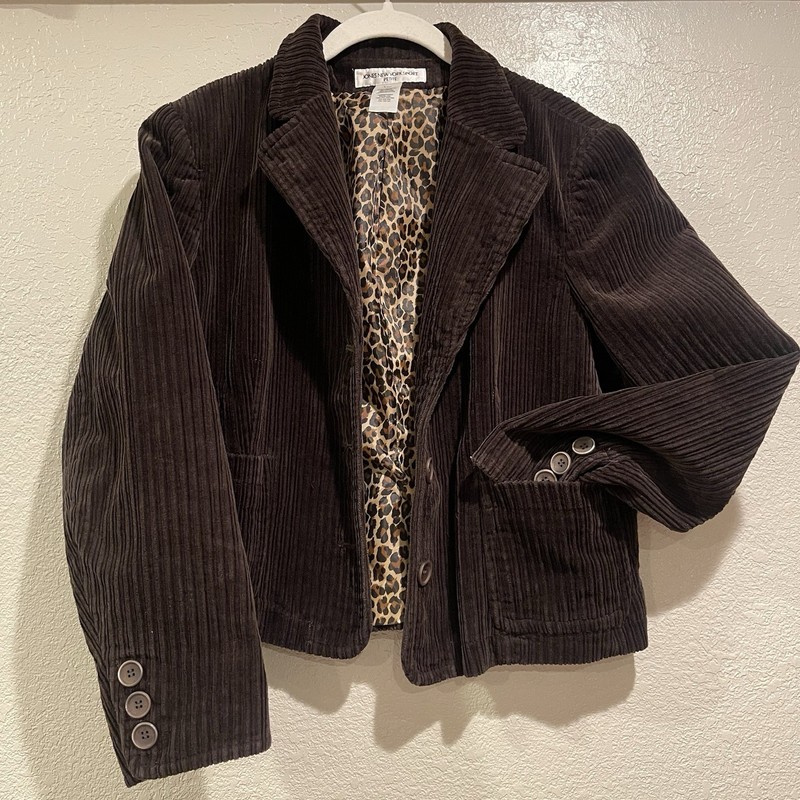Jones New York Sport Brown Leopard Corduroy Button Up Blazer Jacket Women’s 14P