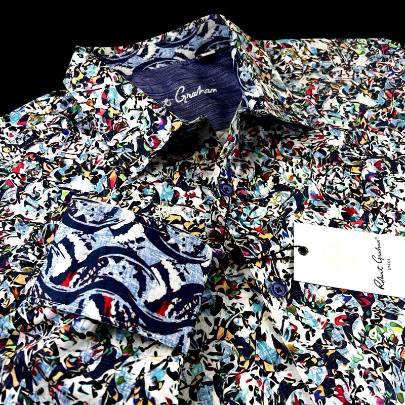 Robert Graham Wild Paisley Artwork Drawing Floral Broken Glass Print Shirt XL gallery