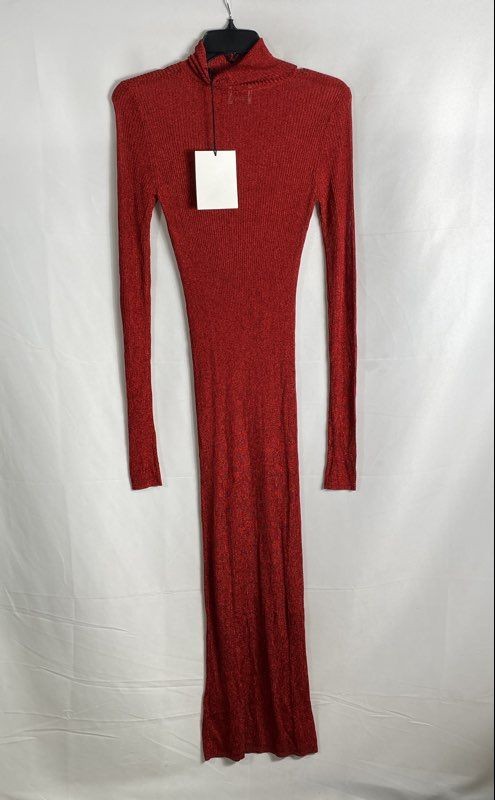 Isabel Marant Women's Red Josita Metallic Ribbed Knit Mock Neck Dress Sz 38 NWT gallery