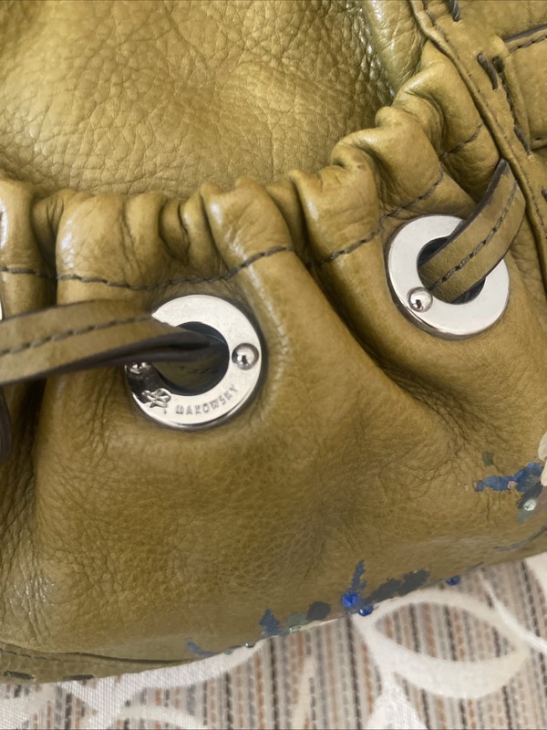 B. Makowsky Olive Green Shoulder Bag Buckle Grommet Floral Accents gallery