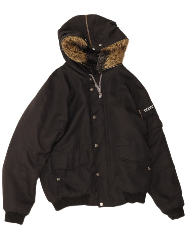 Woolrich Mens Hooded Bomber Jacket IT 46 Small Black Nylon CA10