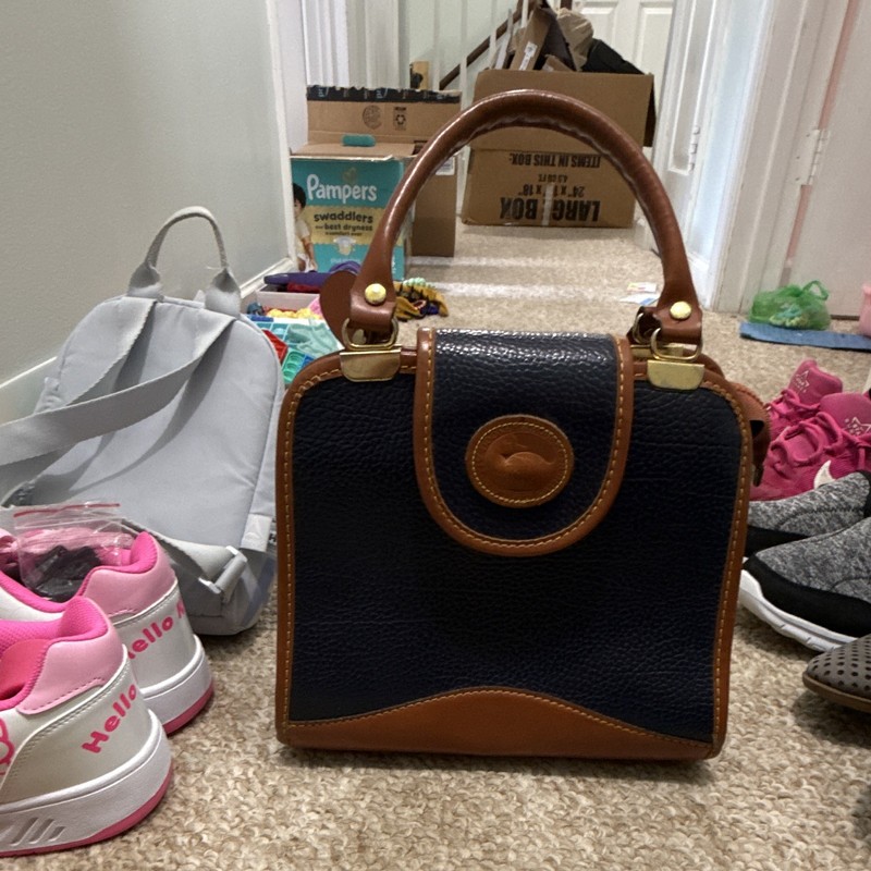 Dooney & Bourke Navy Pebbled Top Handle Satchel, Zip, Gold HW, Pockets gallery