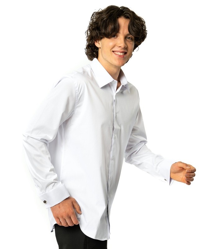Mens White Dress Shirt French Cuff Tailored Slim Fit Stretch Non Iron AZAR MAN gallery