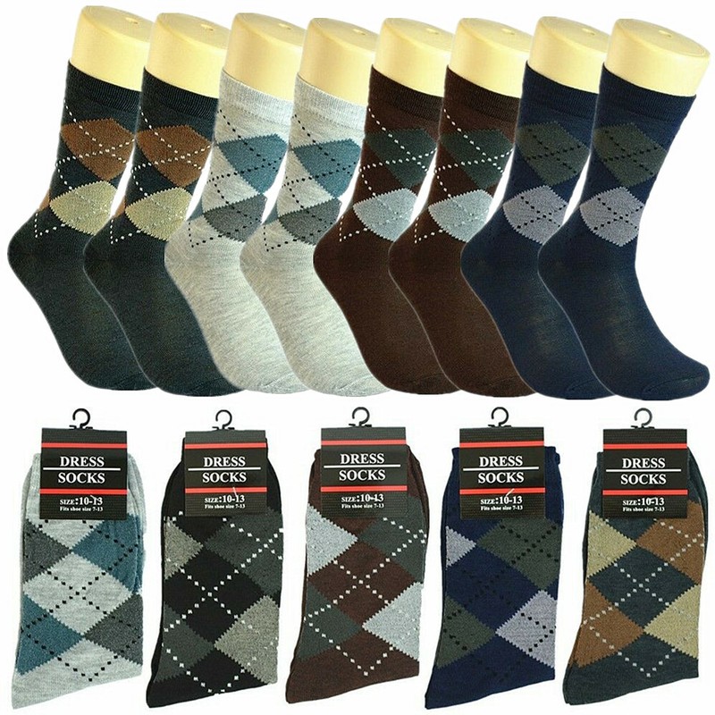 3-12 Pairs Men Argyle Crew Multi Color Business Dress Socks Cotton Size 10-13 gallery