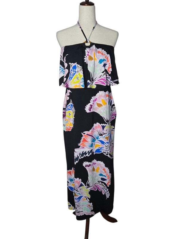 Trina Turk Maxi Black Casual Dress Cover-up S/M(est) Seychelle, Bright, Colorful