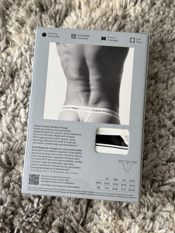 NEW Calvin Klein CK Men's Modern Cotton Thong 3-Pack - Black White Gray (Size L) gallery
