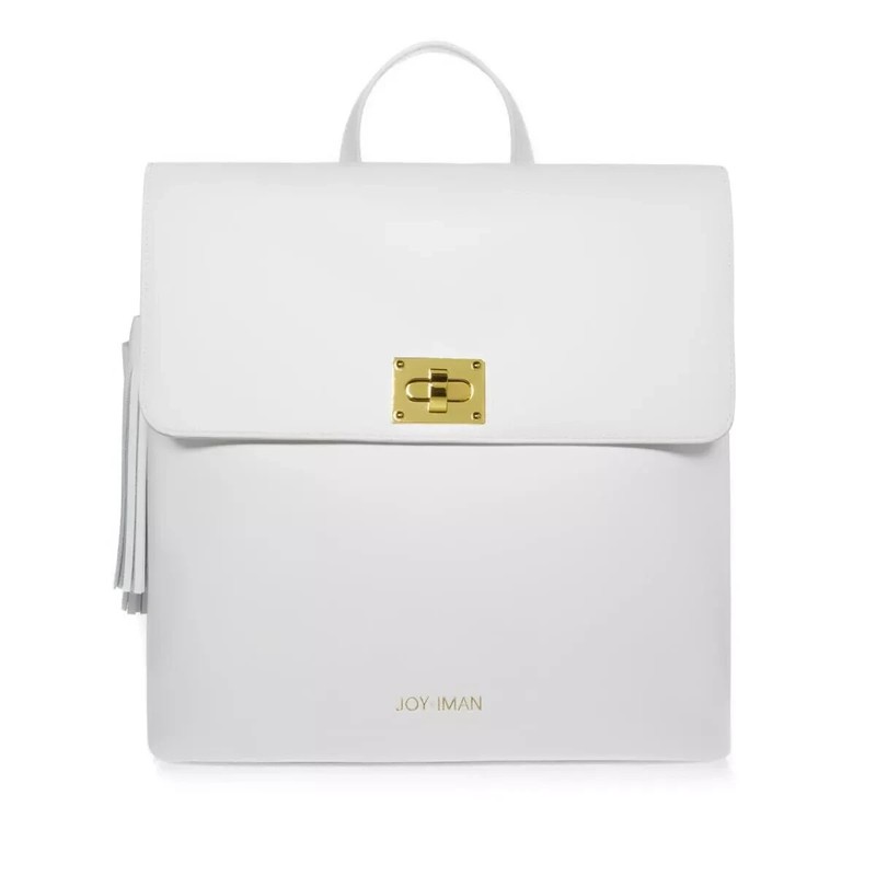 JOY & IMAN Tassel Chic Leather Backpack with RFID, White