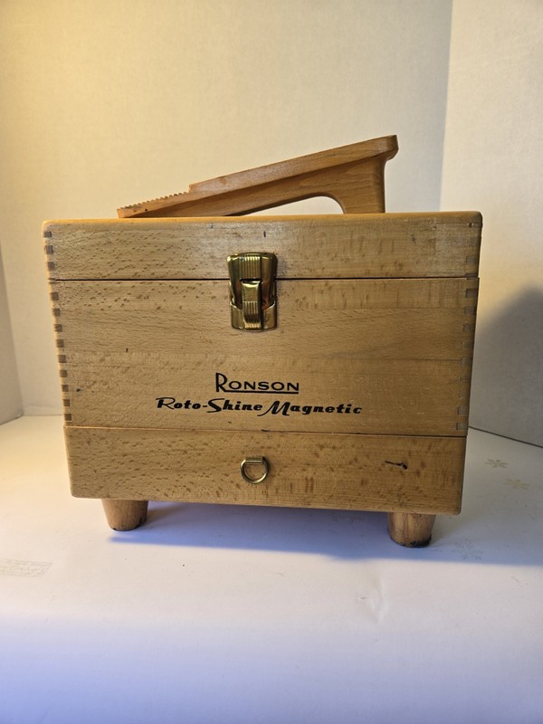 Ronson Roto Shine Magnetic Electric Shoe Polisher Kit Wood Case W/ Accessories