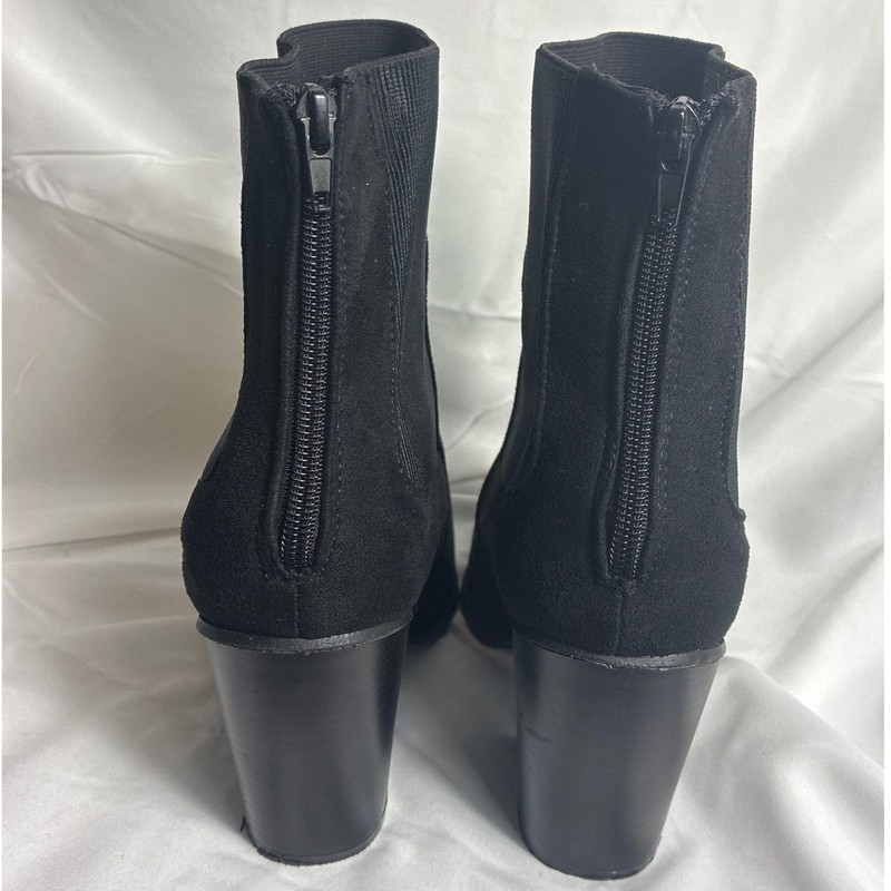 Fashion To Figure FTF Black Faux Suede Ribbed Elastic Block Heel Ankle Boots 11W gallery