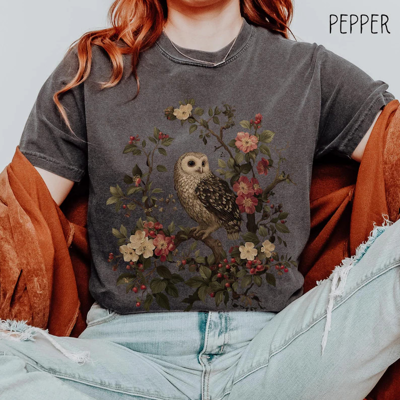 Dark Cottagecore Owl Aesthetic Comfort Tee