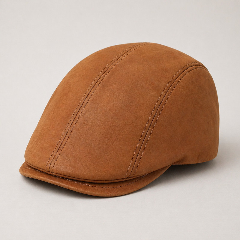 Brown Leather Look Flat Cap Men’s Classic Ivy Gatsby Newsboy Driving Hat