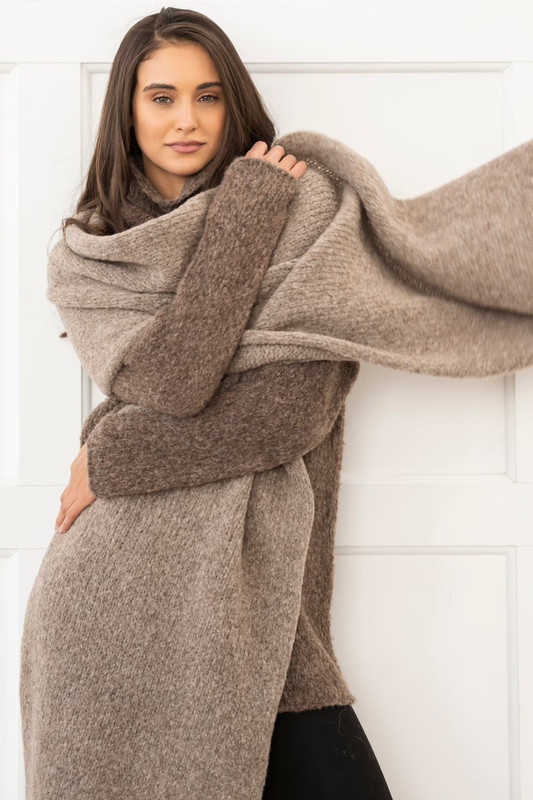 Oversized Knit Alpaca Scarf Shawl: Extra Long Merino Wool