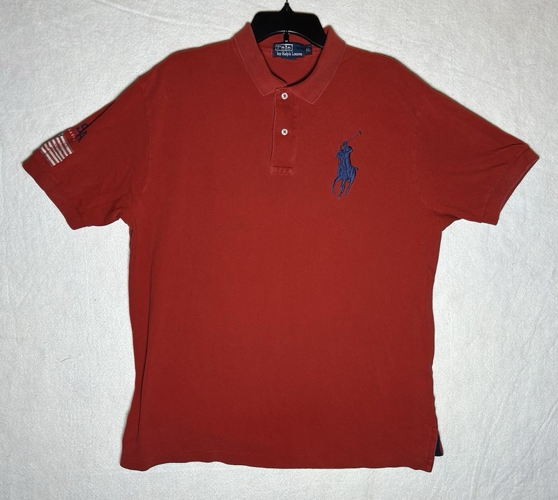 Vintage Polo by Ralph Lauren Men’s Red Cotton XL Short Sleeve USA Flag Big Pony