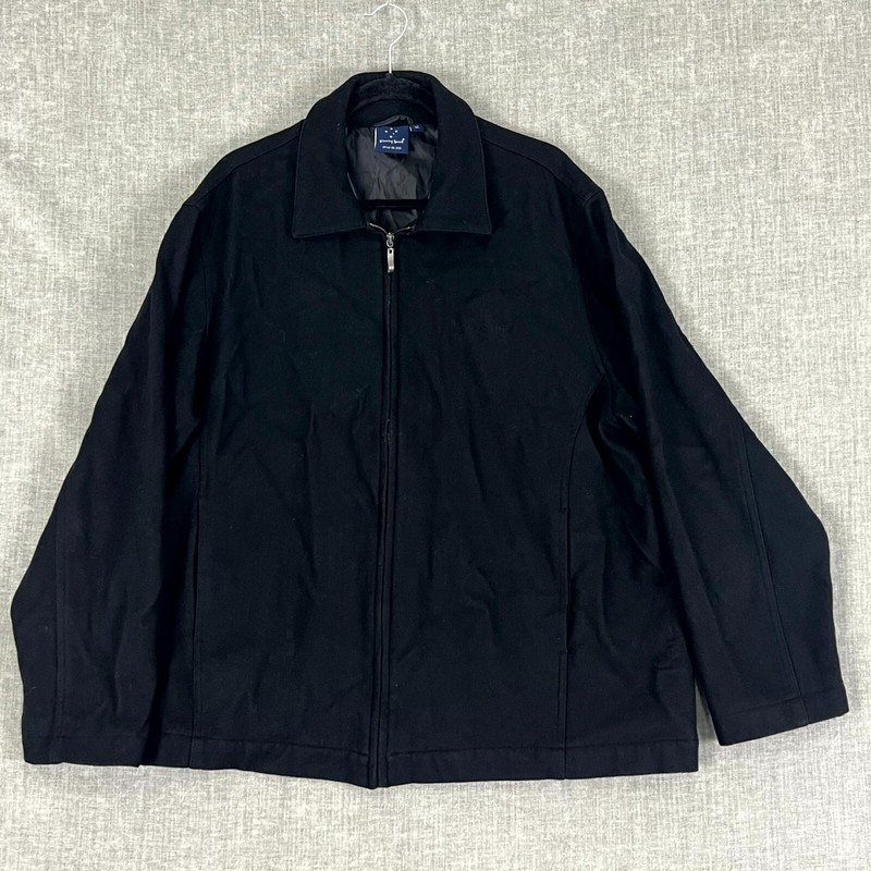 Winning Spirit Mens Size XL Full Zip Harrington Jacket Black Wool Blend Pockets