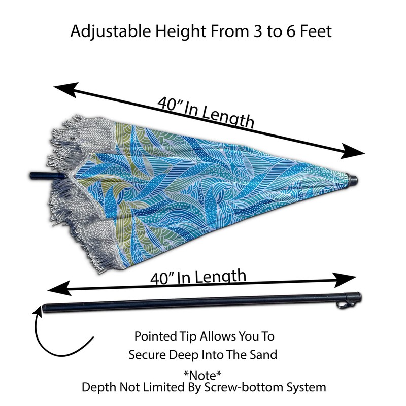 Best Beach Umbrella for Sand Windproof with Anchor Bag, Portable, Fringe, Denim gallery