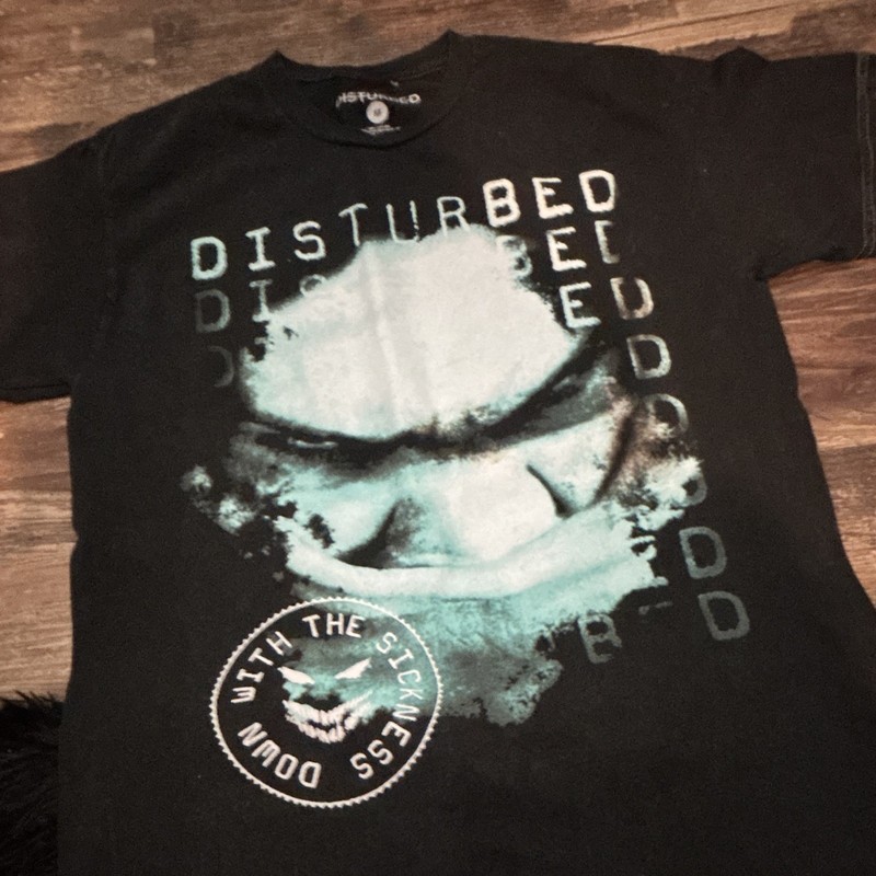 Goodie Two Sleeves Disturbed Graphic Print Music T-Shirt Lot Size M Black gallery