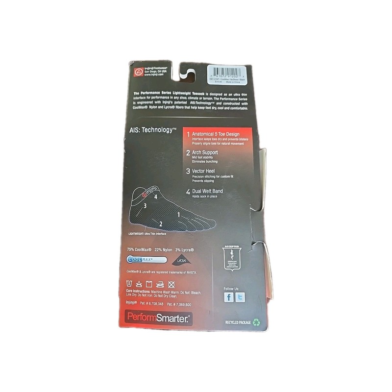 Injinji Toe Socks Performance Light Weight Black Small, No Show Length New gallery