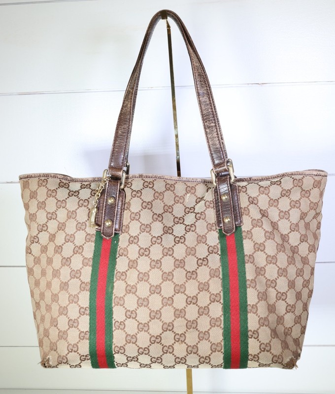 Authentic GUCCI Vintage GG Canvas Web Tote Bag Beige/Brown – Worn/Fair Condition