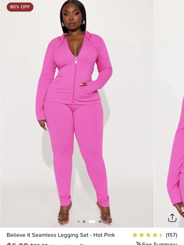 Fashion Nova Pink Ribbed Zip Hooded Hoodie & Leggings 2pc Set Plus 1X/2X