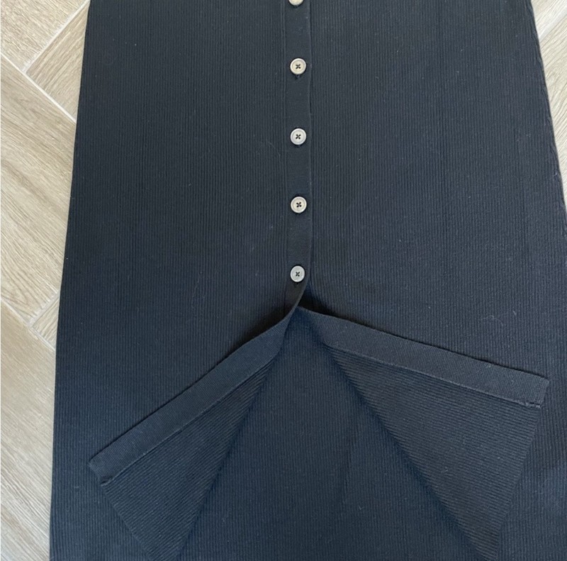 J.CREW Black Ribbed Knit Collared Button-Front Midi Shirt Dress Stretch M gallery