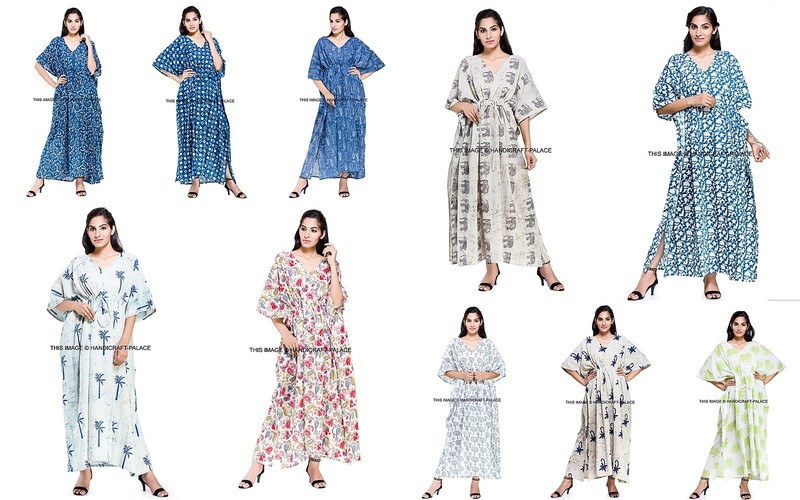 WHOLESALE BULK LOT OF 10 PCS ASSORTED V-NECK KAFTAN,TUNIC BEACHWEAR LONG CAFTAN