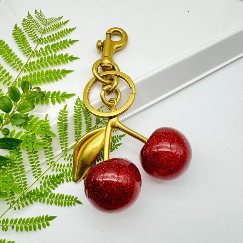 Coach Red Cherry Apple Bag Charm Keychain Resin Metal Brass Purse Decoration gallery