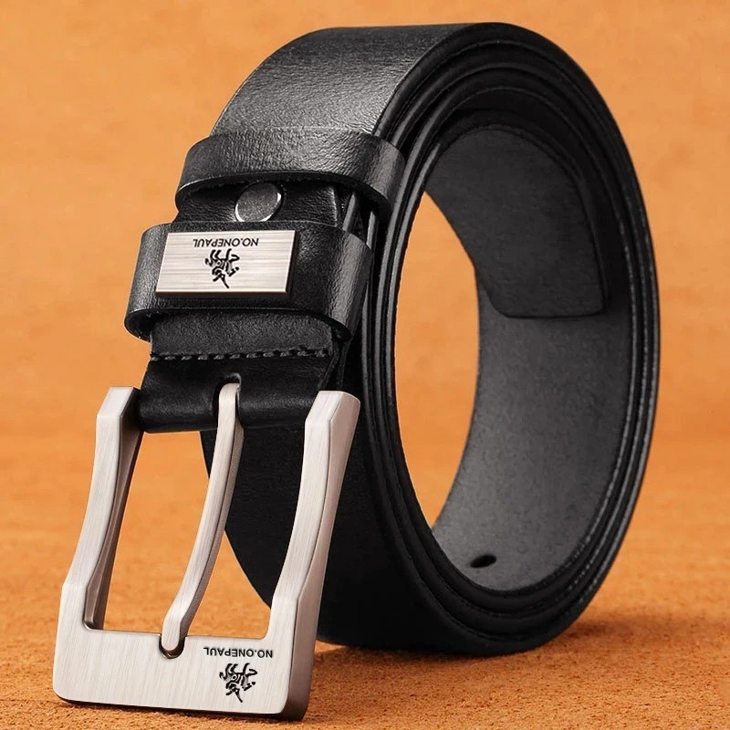 Genuine Men’s Leather Belt Durable Pin Buckle, Casual for Jeans, Black & Coffee