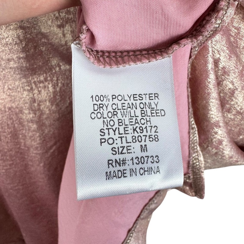 Umgee Women's Medium Pink Metallic Shine V Neck Dolman Sleeve Blouse Glam Party gallery