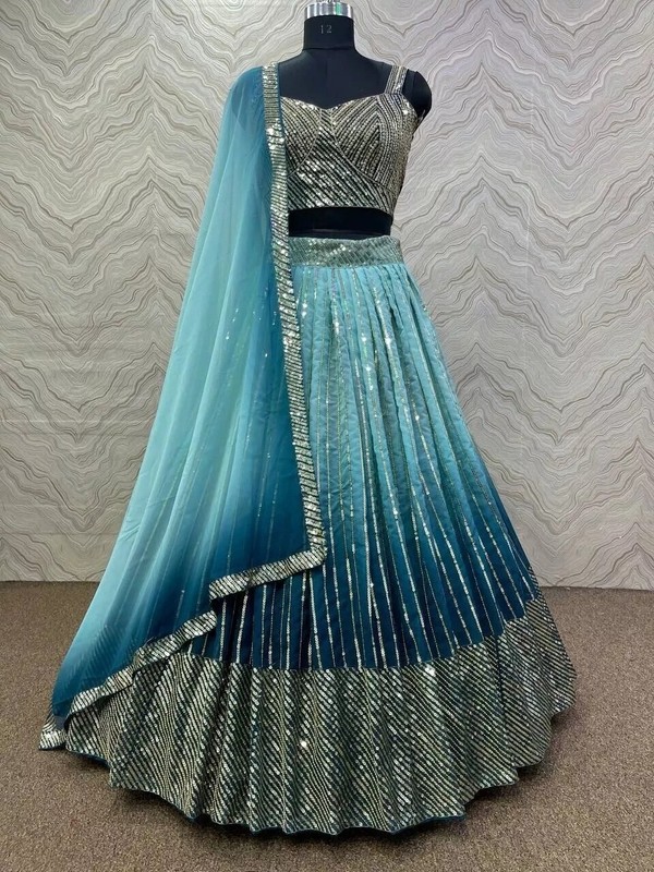 Party Wear Faux Georgette Lehenga Choli And Dupatta For Women & Girls