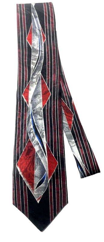 Palatina Men’s Geometric Modern 100% Imported Silk Red Black Striped Necktie