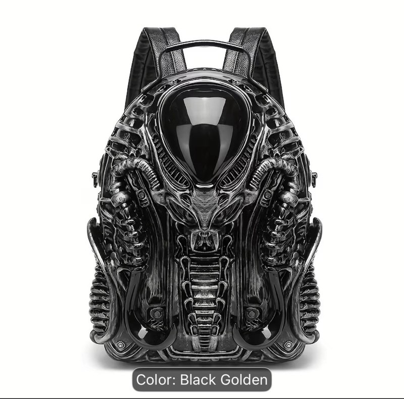 Gothic Alien Y2K Backpack – Black PVC Xenomorph Design Small Novelty Bag Cosplay
