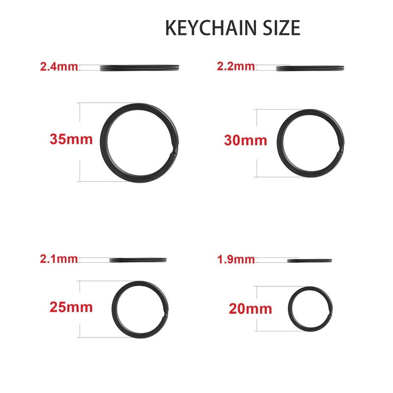 40 Pack Key Ring Keychain Mix 4 Sizes Black 20mm，25mm，30mm，35mm, 40pcs gallery