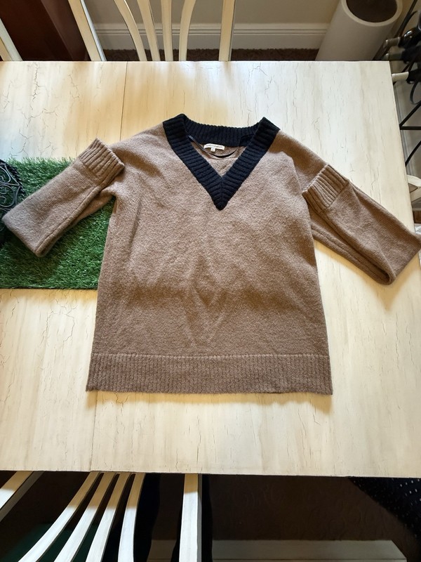 Rebecca Minkoff Women’s L Brown/Black Colorblock V-Neck Knit Pullover Sweater