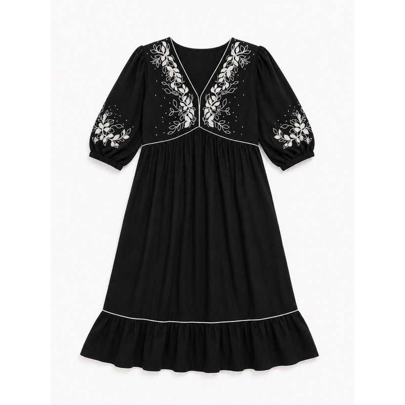 Figueroa & Flower Embroidered Boho Midi Dress Black Size Small gallery