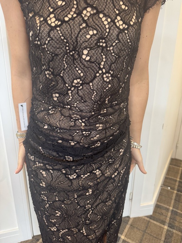 LIPSY SIZE 16 DRESS BLACK & NUDE HIGH NECK BODYCON TIGHT FIT NEW WITH TAGS gallery