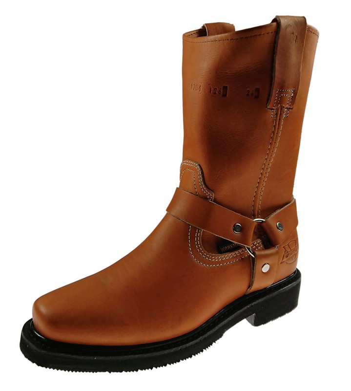 Men’s Work Boots Pull On Biker Style Genuine Leather Honey Brown Black Shedron