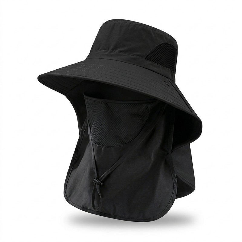 Sun Hat with Neck Flap Face Cover UPF 50+ Wide Brim Fishing Hiking Cap Men Women