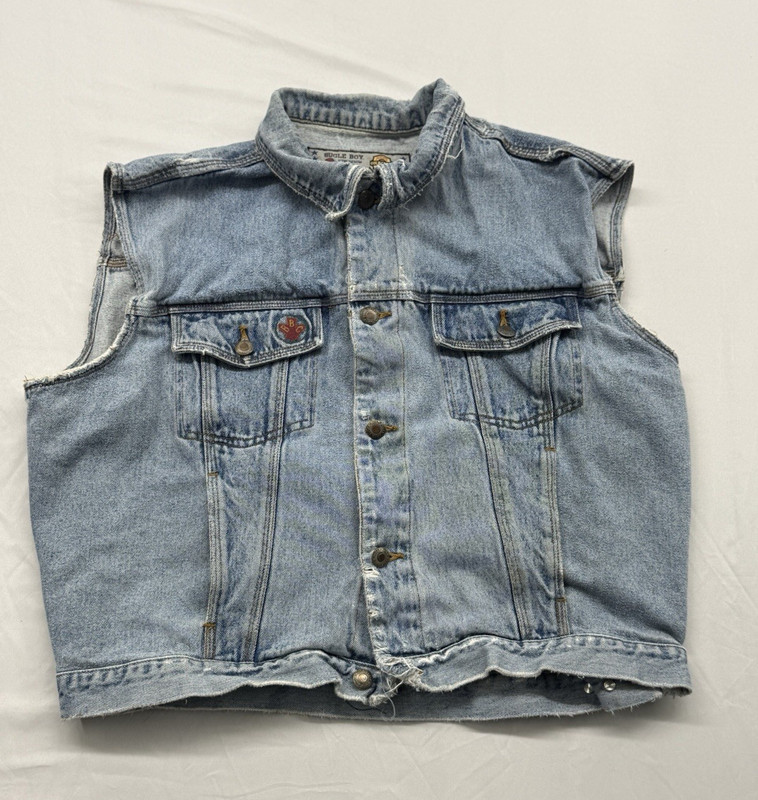 Bugle Boy Mens Blue Denim Vest L Button Front Pockets Point Collar 90s Large