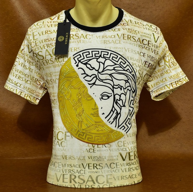 Men’s Versace Medusa Gold All Over Print Luxury Slim Fit T-Shirt Size XL