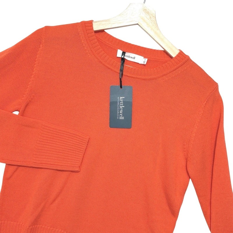 NWT KETTLEWELL 100% Merino Wool Orange Jumper Sweater Small Spring Preppy *flaw
