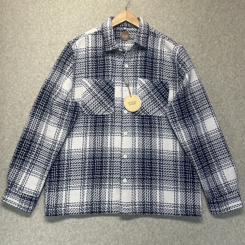 Common People Men’s Navy White Check Overshirt Jacket Button Front Size L NWT