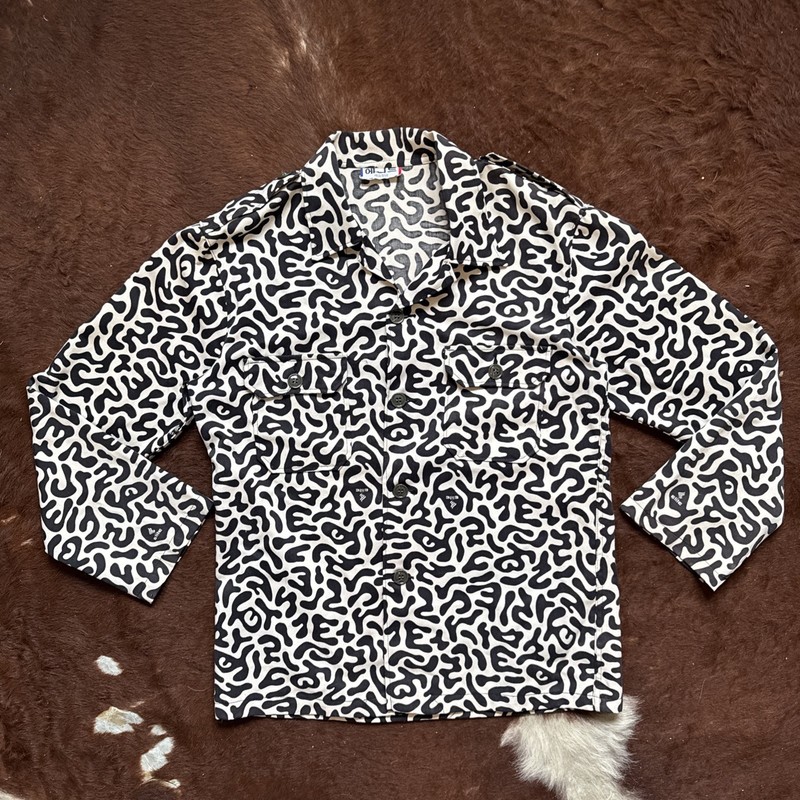 Vintage 80s Korean Military Bacteria Amoeba Camo Button Up MEDIUM