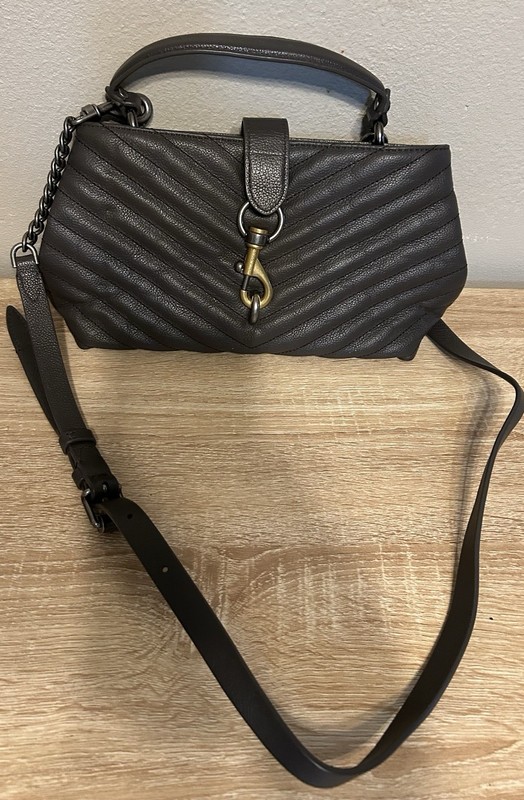 Rebecca Minkoff Dark Gray Quilted Chevron Satchel Top Handle Chain Strap, Medium